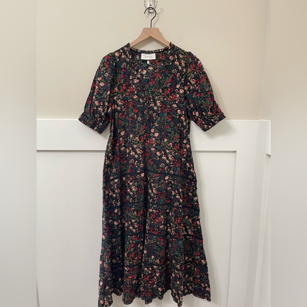 The Great. Yonder Fresh Water Floral Black Multi-Color Midi Dress Size 1 (small) - Picture 3 of 10